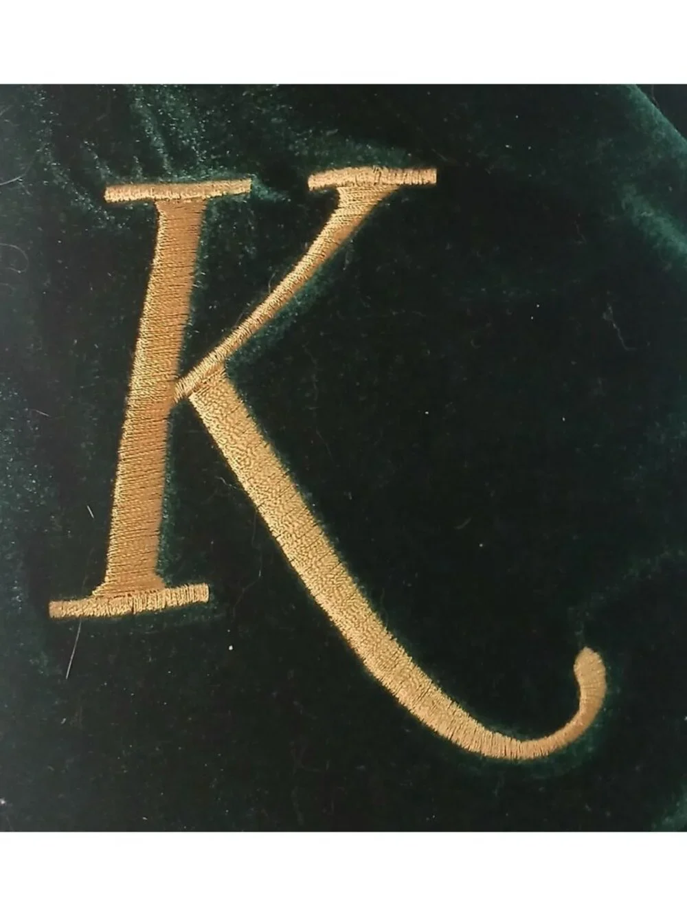 VTG Green Velvet Christmas Stocking Initial “K” Gold  Embroidered Tassle #D-21